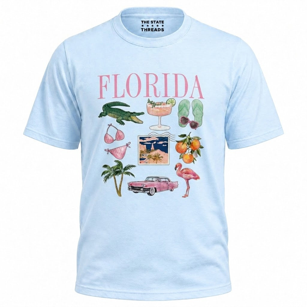 Florida Summer Vacation Icons Beach Fun Collage Shirt
