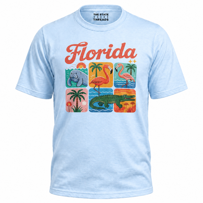 Florida Retro Wildlife Grid Sunshine State Shirt