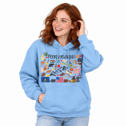 Pennsylvania Iconic Things Doodle Collage Hoodie