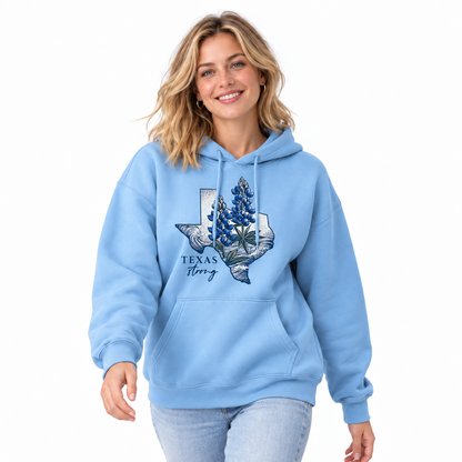 Texas Strong Bluebonnet State Map Hoodie