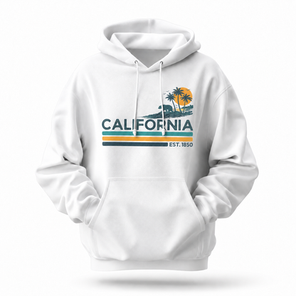 California Retro Sunset Stripes Bear Palm Hoodie