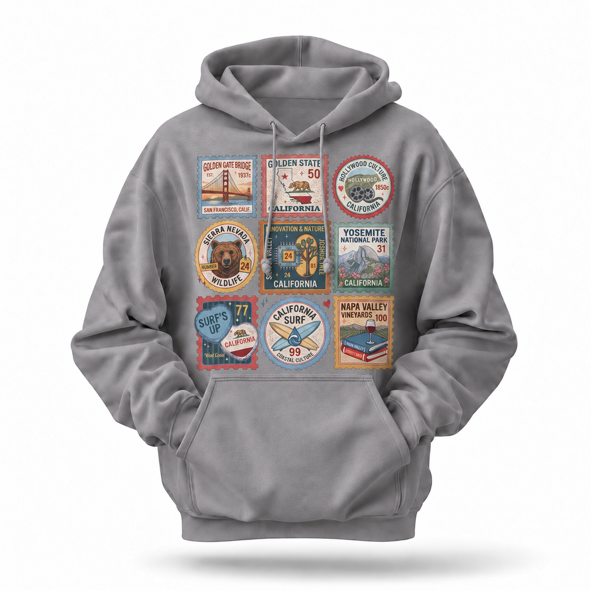 California Vintage Travel Stamps Landmarks Collage Hoodie