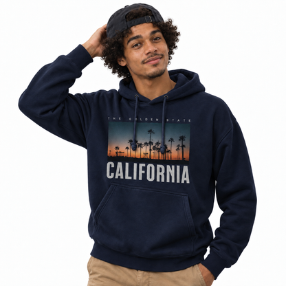 California Golden State Palm Tree Sunset Photo Hoodie