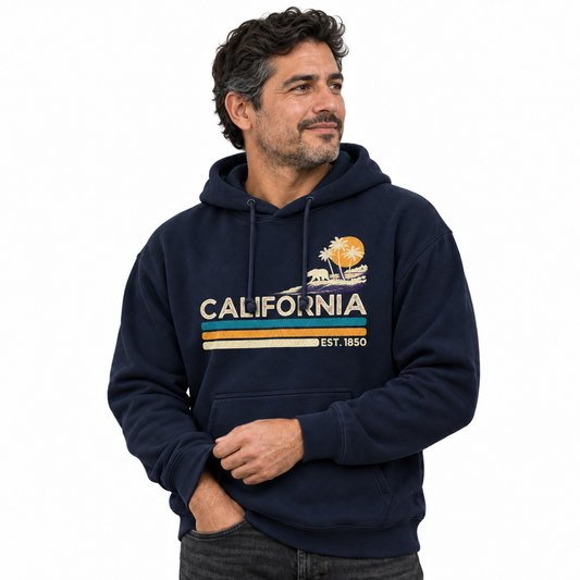 California Retro Sunset Stripes Bear Palm Hoodie