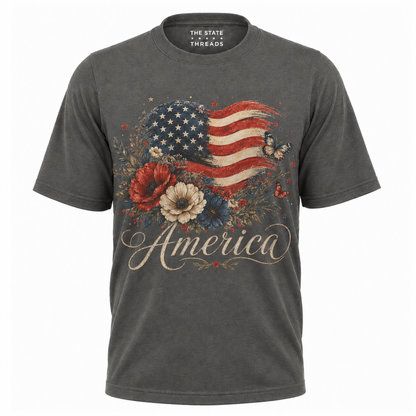 America Floral Flag Butterfly Patriotic Shirt