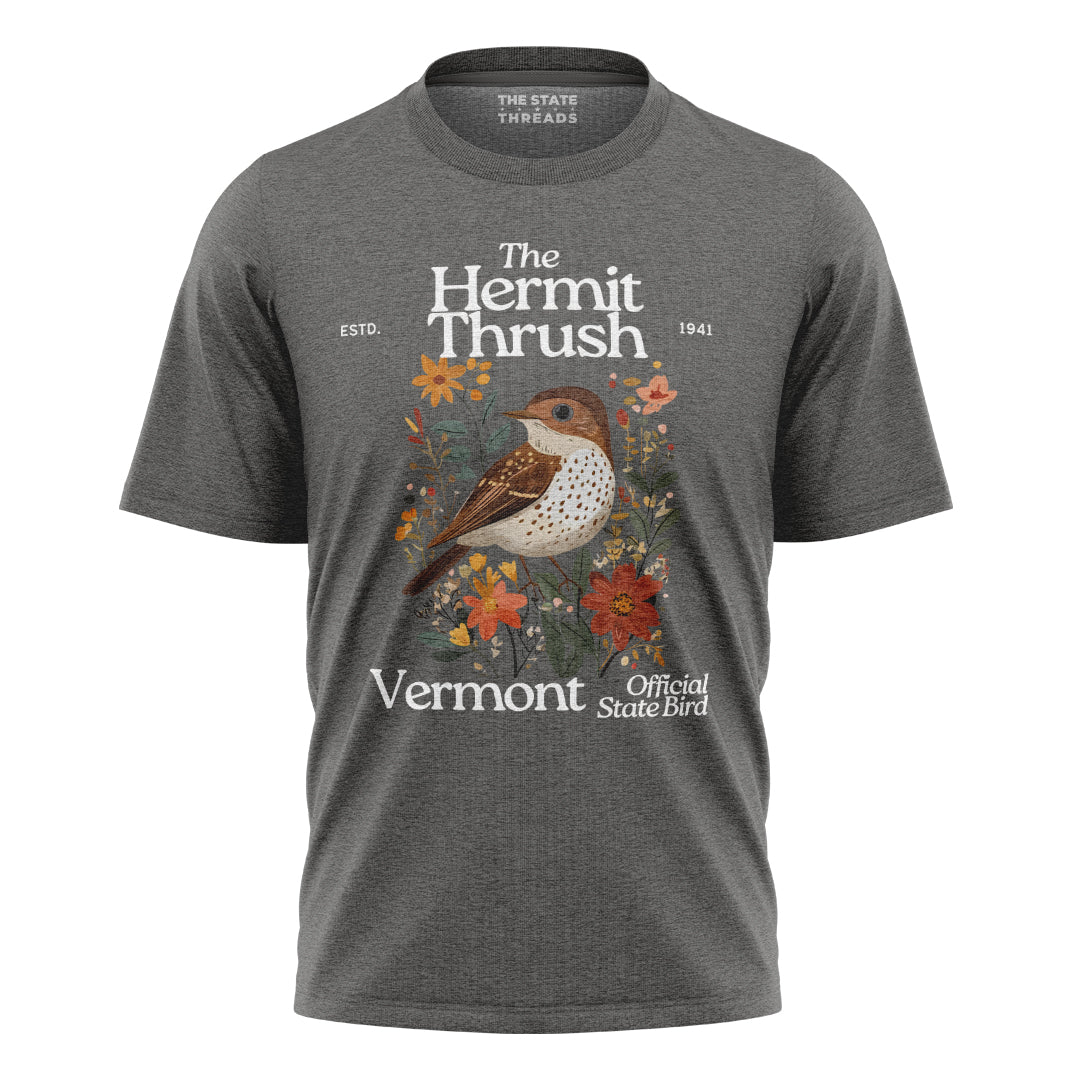 Vermont Hermit Thrush State Bird Vintage Floral Shirt