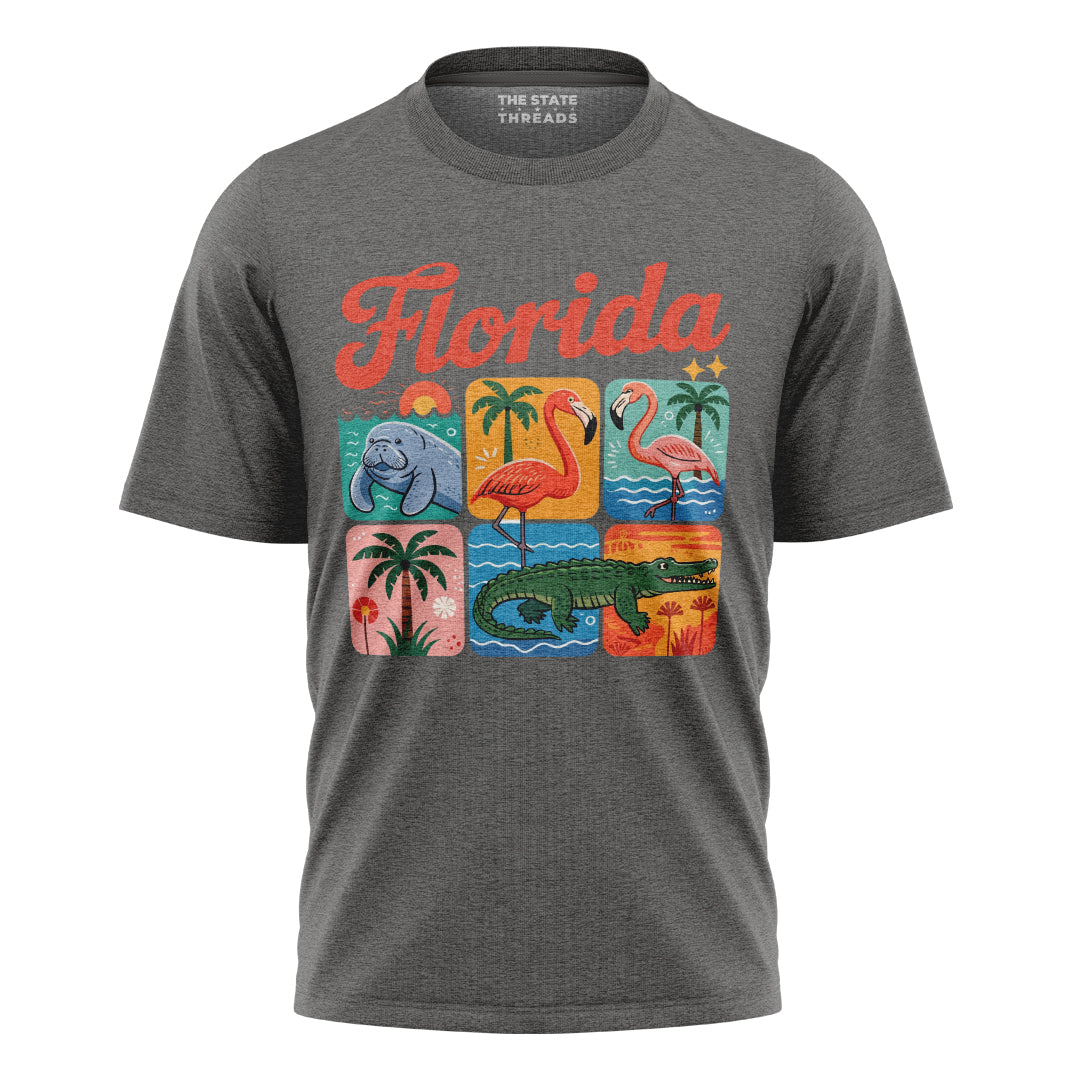 Florida Retro Wildlife Grid Sunshine State Shirt