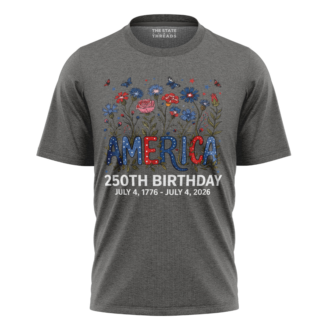 America 250 Floral Birthday Shirt