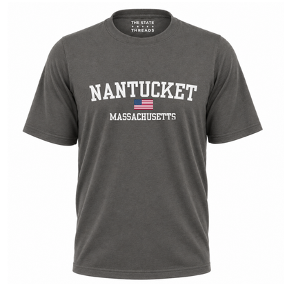 Massachusetts Nantucket American Flag Vintage Sporty Shirt