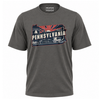 Pennsylvania Retro State Map Landmark Sunset Shirt