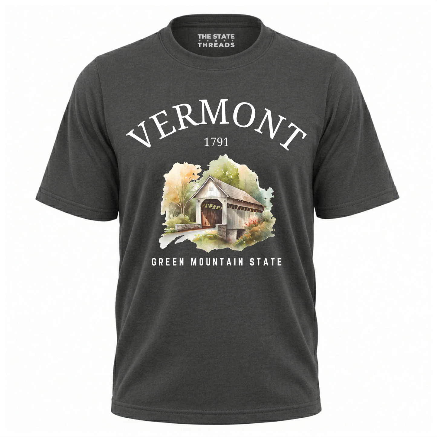 Vermont Green Mountain State Watercolor Covered Bridge Shirt