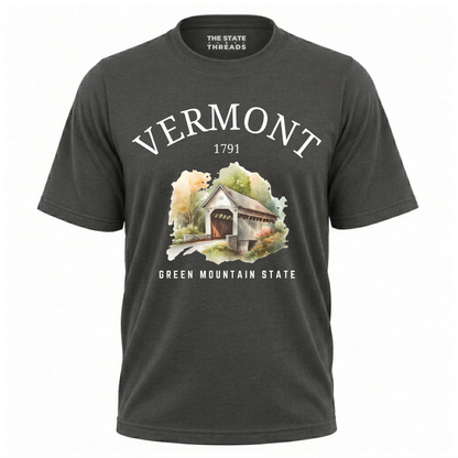 Vermont Green Mountain State Watercolor Covered Bridge Shirt