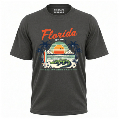 Florida Sunshine State Alligator Retro Sunset Beach Shirt