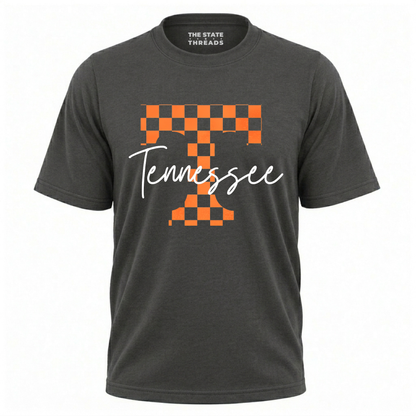 Tennessee Checkerboard Letter T Vintage Script Shirt