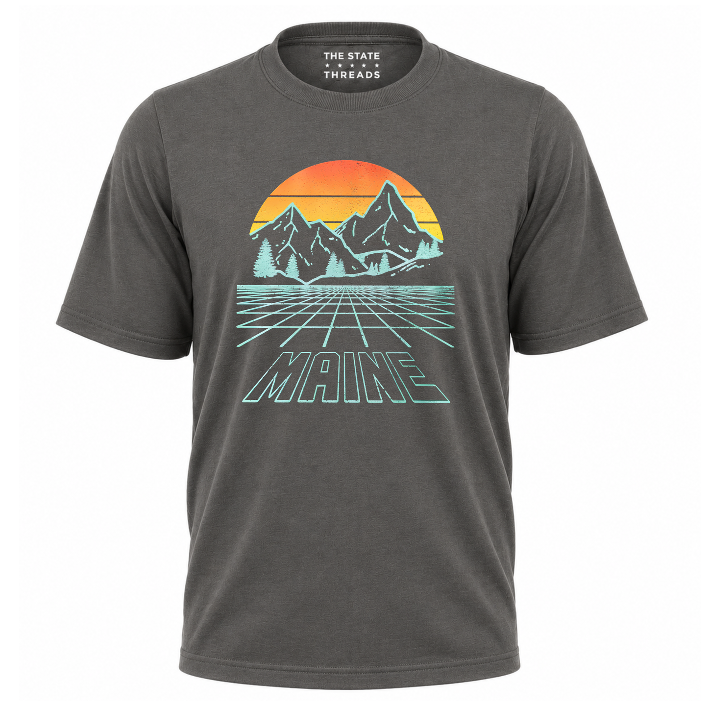 Maine Retro Mountain Sunset Grid Landscape Shirt