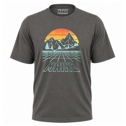 Maine Retro Mountain Sunset Grid Landscape Shirt