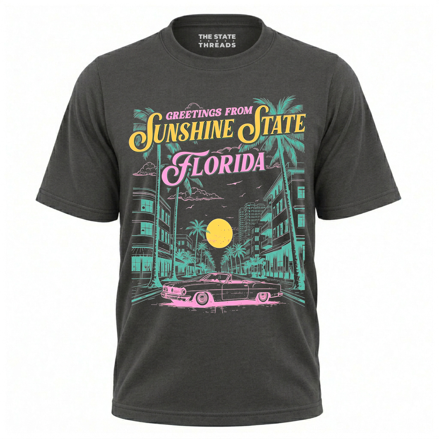 Florida Sunshine State Greetings Retro Palm Trees Beach Shirt