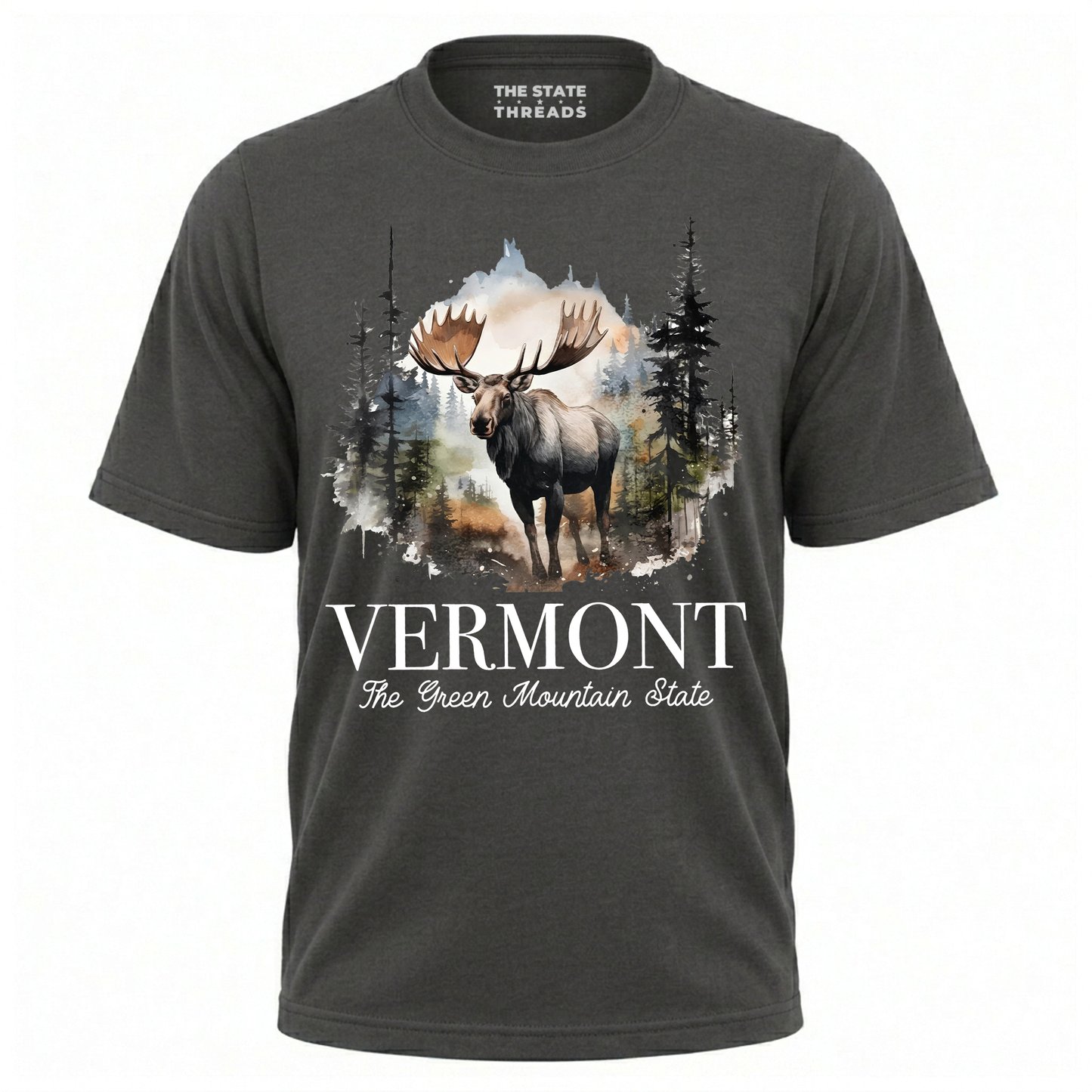 Vermont Watercolor Moose Forest Mountain State Pride Shirt