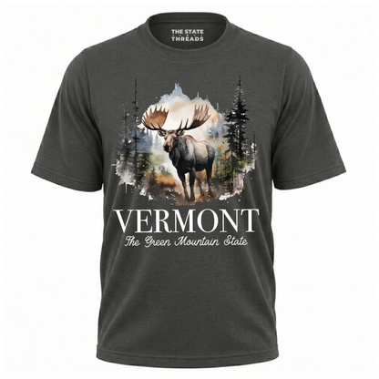 Vermont Watercolor Moose Forest Mountain State Pride Shirt