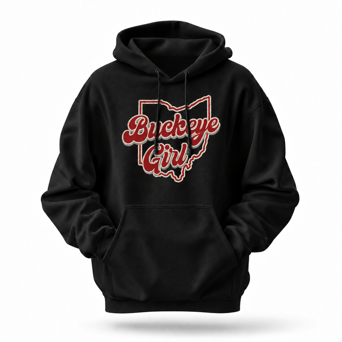 Ohio Buckeye Girl Retro Script State Outline Hoodie