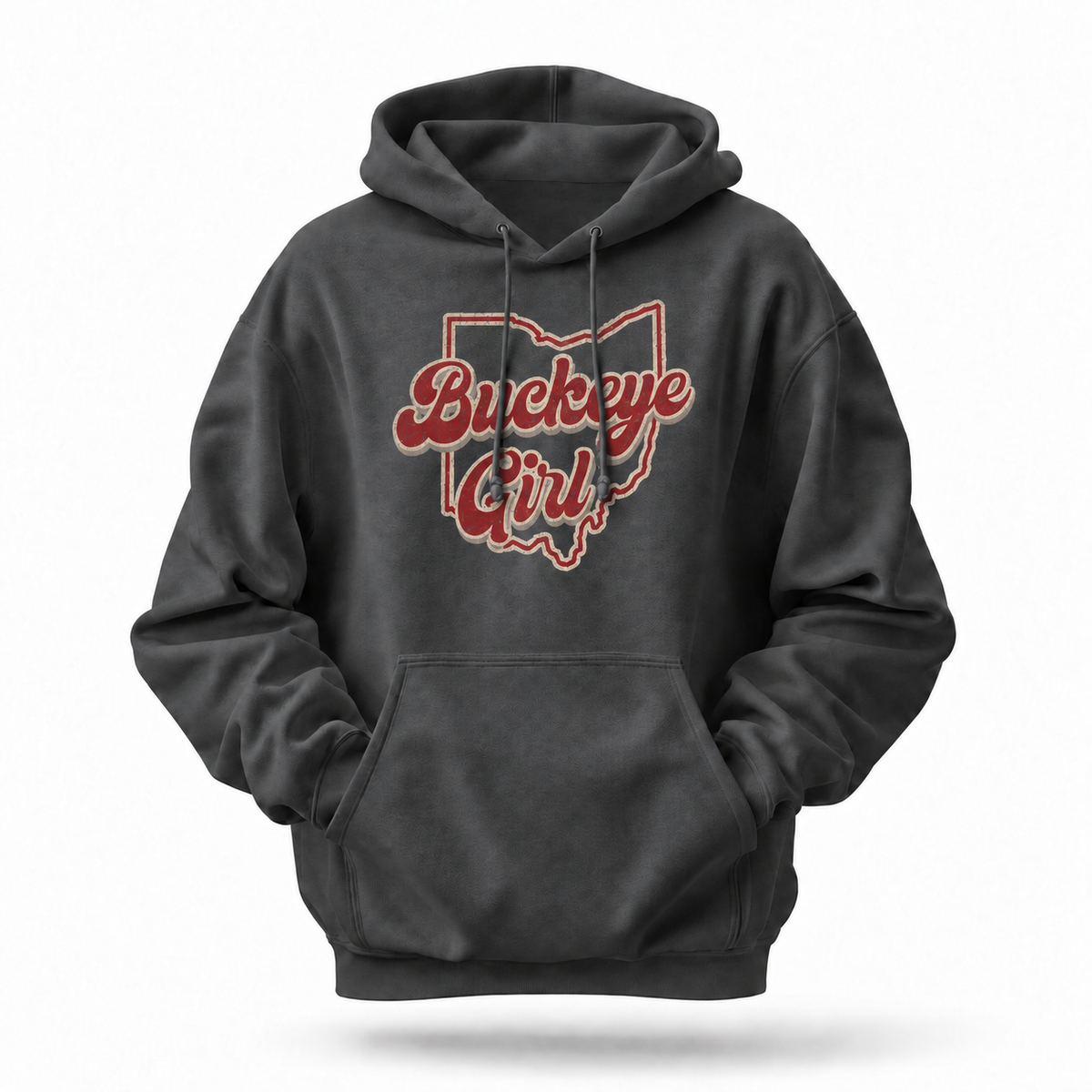 Ohio Buckeye Girl Retro Script State Outline Hoodie