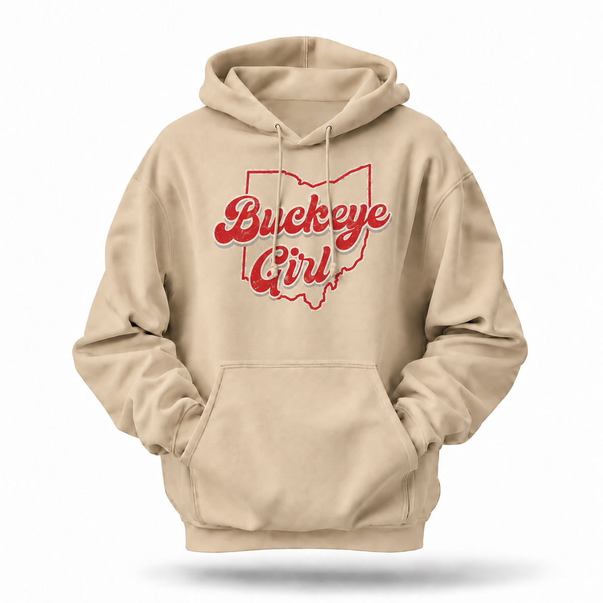 Ohio Buckeye Girl Retro Script State Outline Hoodie