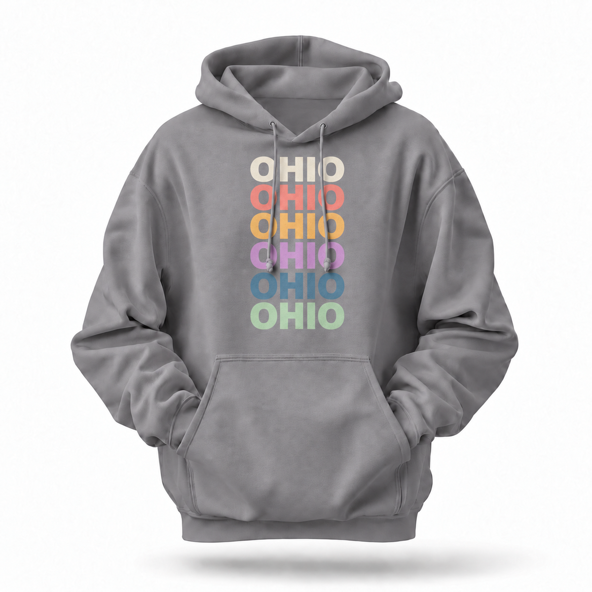 Ohio Retro Repeat Text Pastel Rainbow Stack Hoodie