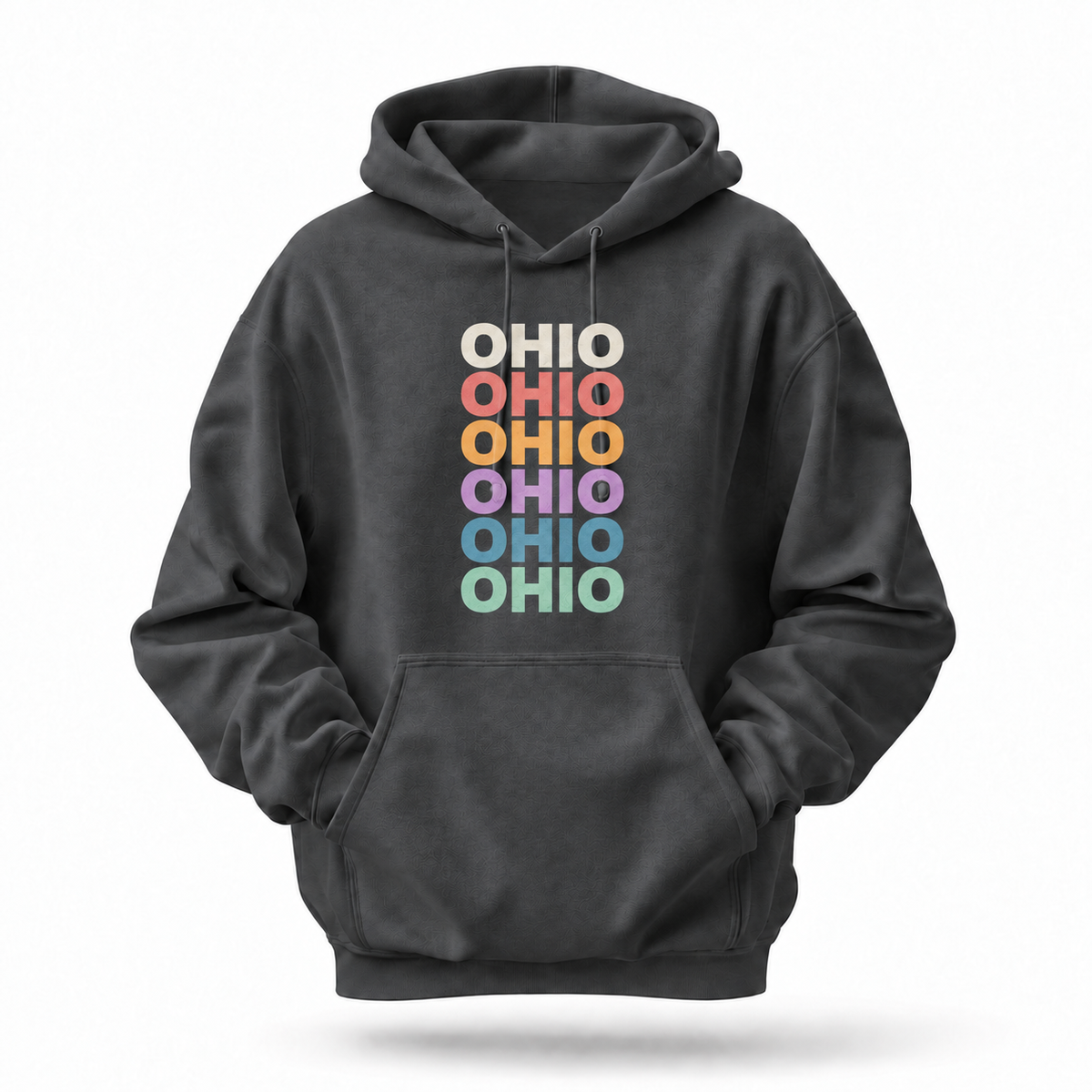 Ohio Retro Repeat Text Pastel Rainbow Stack Hoodie
