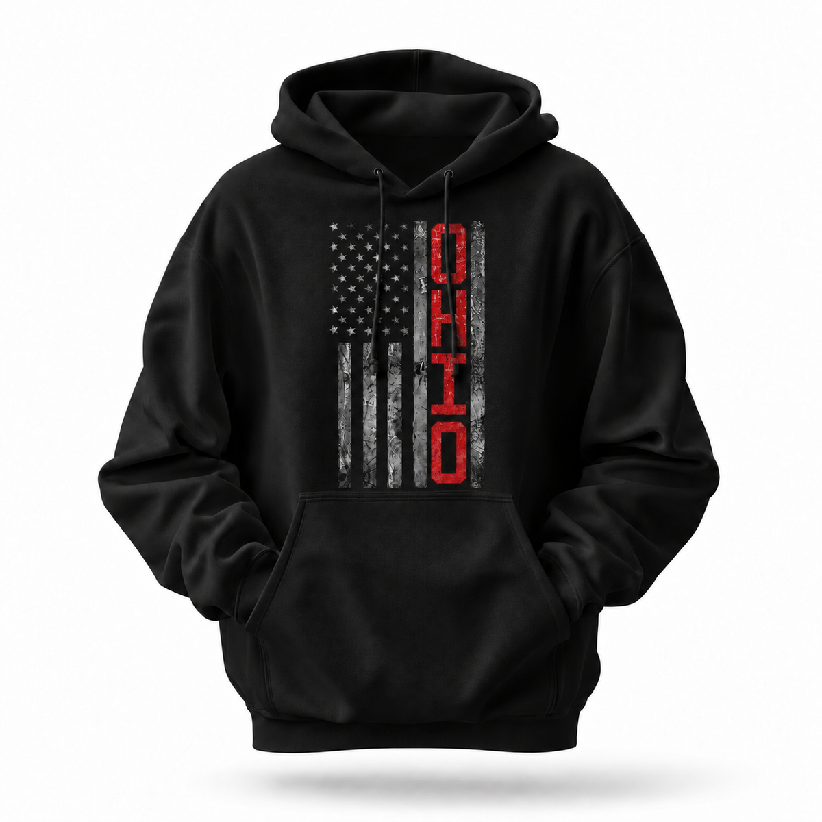 Ohio American Flag Vertical Distressed Patriotic Hoodie