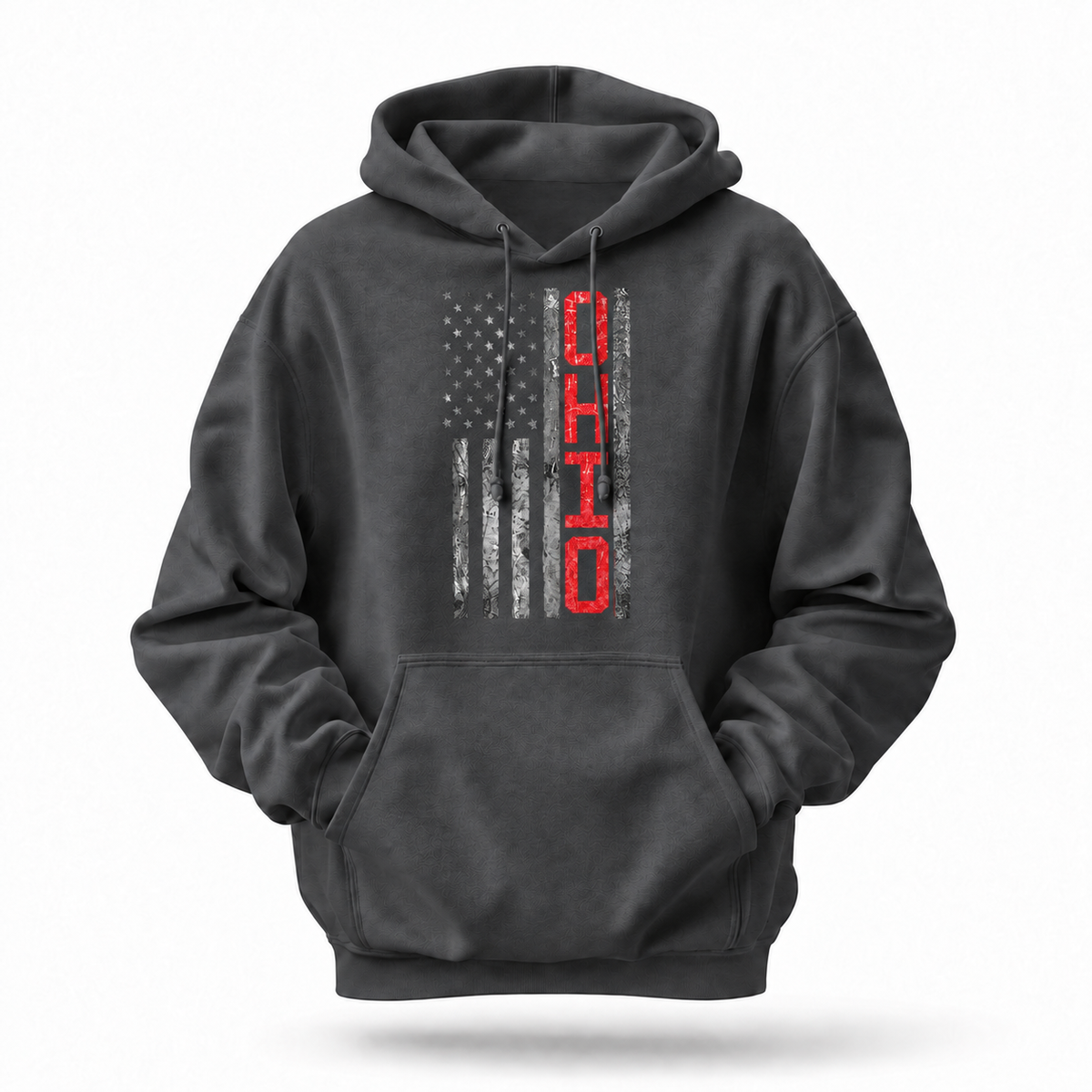 Ohio American Flag Vertical Distressed Patriotic Hoodie