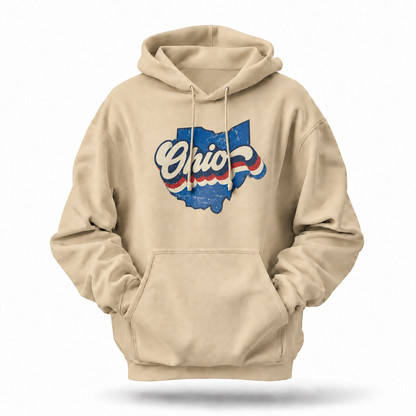 Ohio Retro Script Red White Blue State Map Hoodie