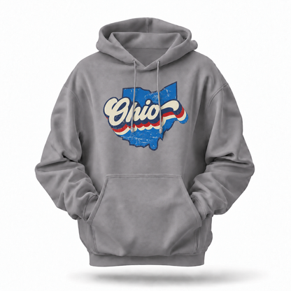 Ohio Retro Script Red White Blue State Map Hoodie