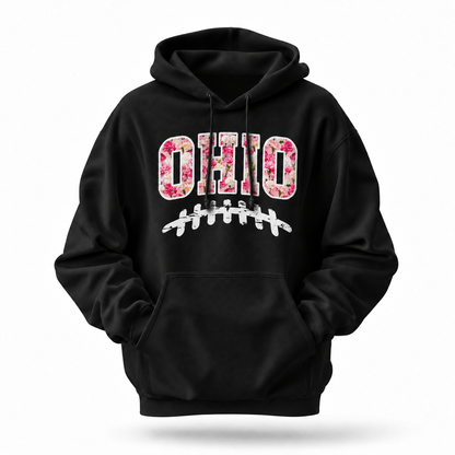 Ohio Carnation Floral Football Laces Game Day Hoodie