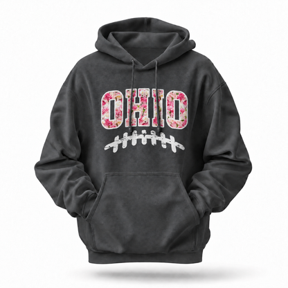 Ohio Carnation Floral Football Laces Game Day Hoodie