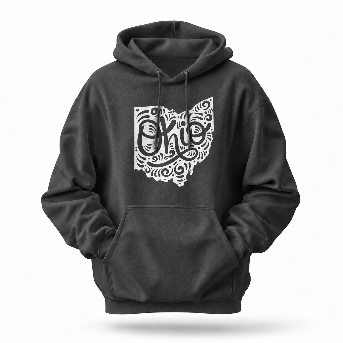 Ohio Map Swirl Hand Lettering Folk Art Hoodie
