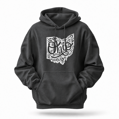 Ohio Map Swirl Hand Lettering Folk Art Hoodie
