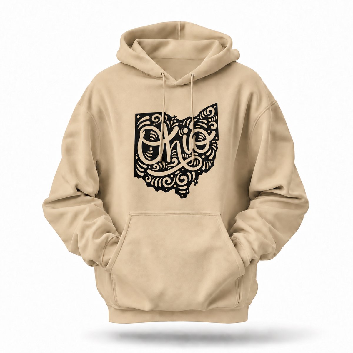 Ohio Map Swirl Hand Lettering Folk Art Hoodie