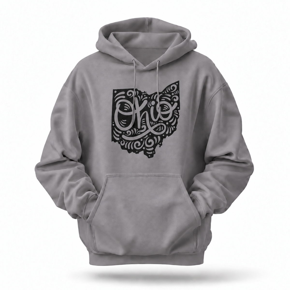 Ohio Map Swirl Hand Lettering Folk Art Hoodie