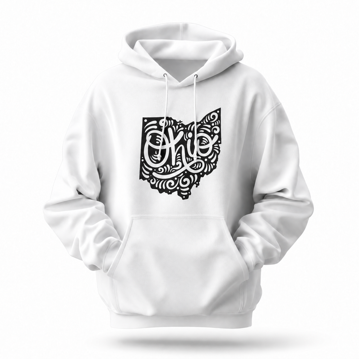 Ohio Map Swirl Hand Lettering Folk Art Hoodie