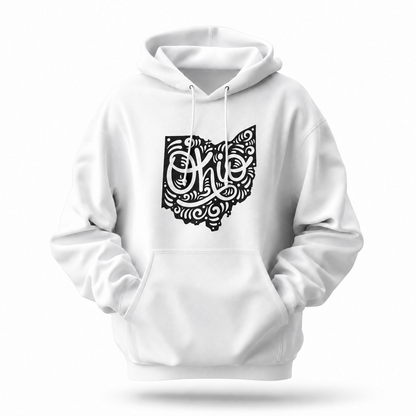 Ohio Map Swirl Hand Lettering Folk Art Hoodie