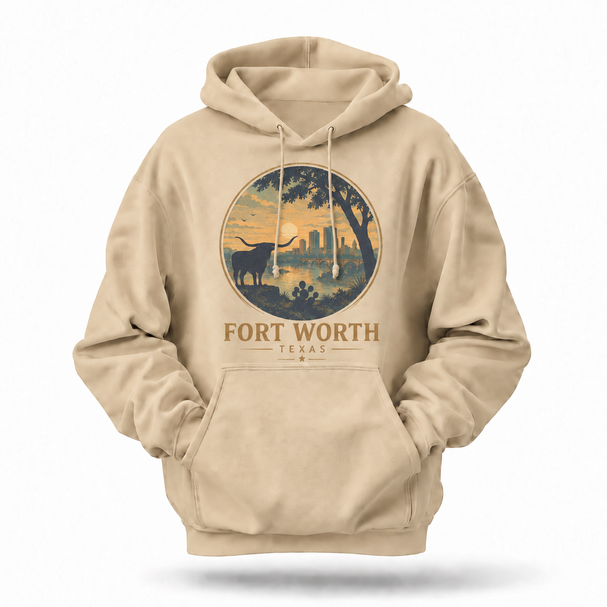 Fort Worth Texas Longhorn Skyline Sunset Hoodie