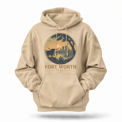 Fort Worth Texas Longhorn Skyline Sunset Hoodie