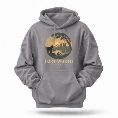 Fort Worth Texas Longhorn Skyline Sunset Hoodie