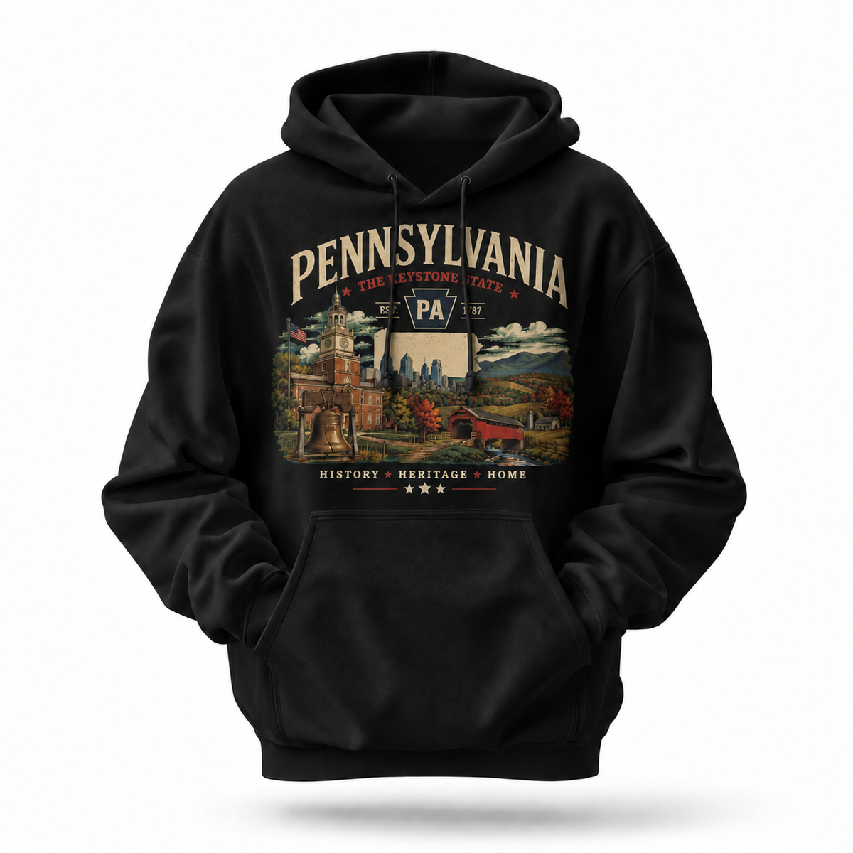 Pennsylvania Keystone State Liberty Bell Covered Bridge Hoodie