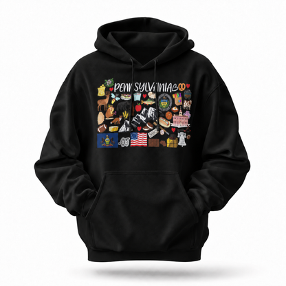 Pennsylvania Iconic Things Doodle Collage Hoodie