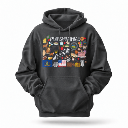 Pennsylvania Iconic Things Doodle Collage Hoodie