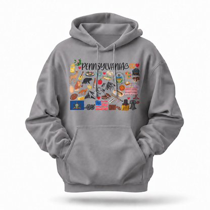 Pennsylvania Iconic Things Doodle Collage Hoodie