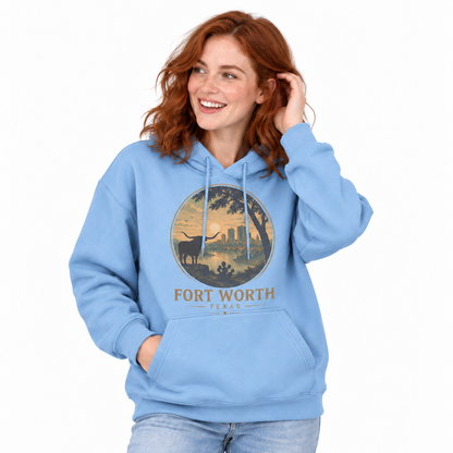 Fort Worth Texas Longhorn Skyline Sunset Hoodie