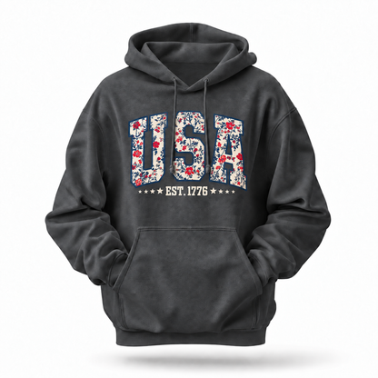 America Floral Est 1776 Patriotic Hoodie