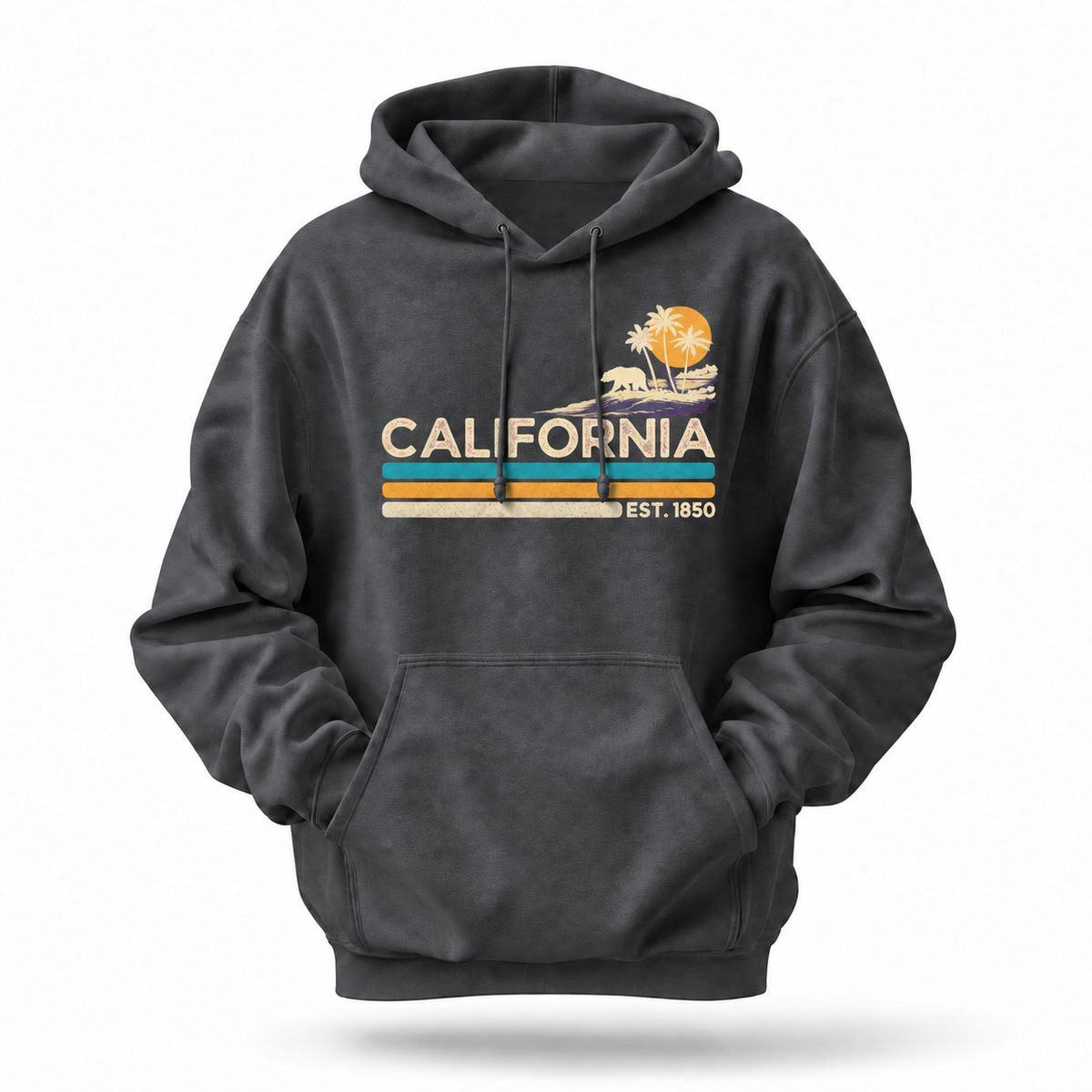 California Retro Sunset Stripes Bear Palm Hoodie